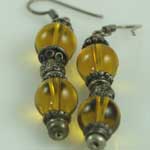 Amber and Silver Pierced Dangle Earrings