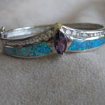 Amethyst, Opalite, Cubic Zirconia Sterling Silver Bracelet