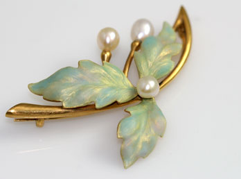Estate Enamel Pearl Brooch