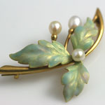 Estate Enamel Pearl Brooch