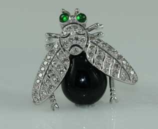 Antique Diamond Onyx Fly Brooch