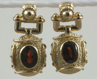 Garnet Gold Dangle Pierced Earrings