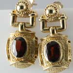 Garnet Gold Dangle Pierced Earrings