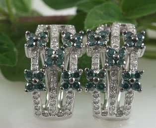 Teal Blue Diamond Earrings