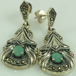 Stunning Emerald and Marcasite Pierced Sterling Silver Chandelier Earrings