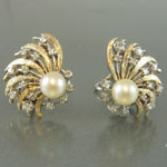 Estate Art Deco Pearl and Diamond Left and Right Earrings 14KT Gold