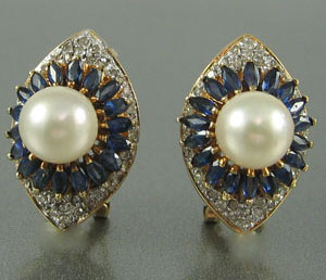 Pearl Sapphire Diamond Pave Earrings