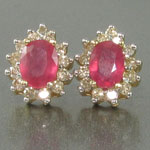 Oval Ruby Diamond Stud Earrings