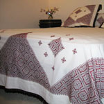 Red and White Hand Embroidered Cotton Red and White Four Piece Bedset