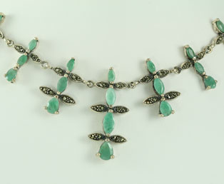 Emerald Marcasite Silver Necklace