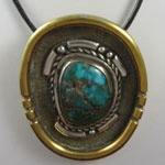 Custom Made Vintage Turquoise, Silver and Brass Pendant