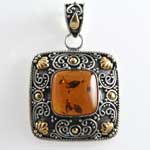 Amber Silver Gold Pendant