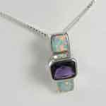 Beautiful Amethyst, Opalite, Cubic Zirconia Sterling Silver Pendant
