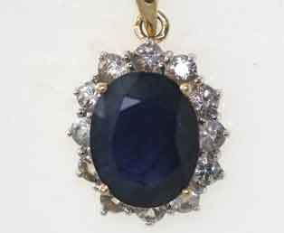 Large Dark Blue Sapphire Pendant 14KT