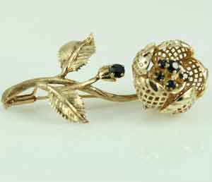 Sapphire Floral Gold Brooch