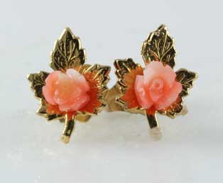 Carved Flower Coral Earrings