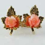 Carved Flower Coral Earrings