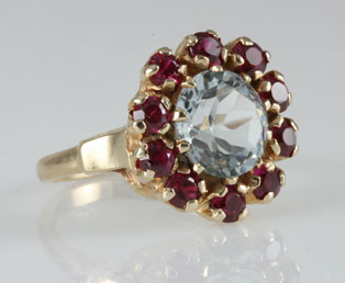 Dramatic Aquamarine Ruby Ring
