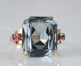 Bright Blue Topaz Ruby Ring