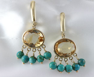 Quartz Turquoise Pendant Earrings