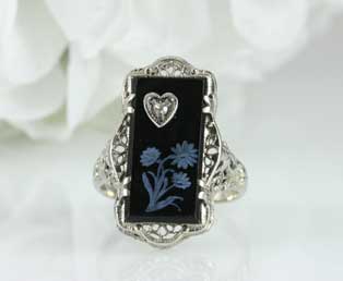 Antique Black Onyx Filigree Ring