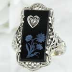 Antique Black Onyx Filigree Ring
