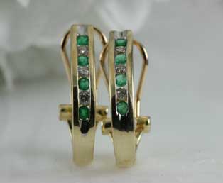 Vintage Emerald Diamond Hoop Earrings