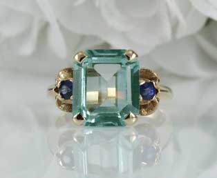 Green Quartz Sapphire Ring
