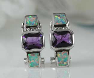 Silver Amethyst Opalite Earrings