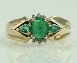 Three Emerald Diamond Vintage Ring