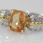 Yellow Topaz Diamond Platinum Ring
