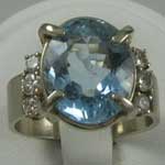 Estate Large Clear Blue, Oval Aquamarine and Diamond 14kt White Gold Ring