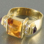 Outstanding Estate Cabochon Citrine, Diamond Ring with Tanzanite in 18KT Gold Designed by Chris Correia