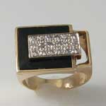 Estate Black Onyx and Diamond Ring 14kt Gold