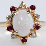 Estate Oval Opal, Ruby and Diamond 14KT Ring