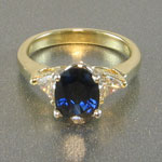 Oval Blue-Green Sapphire Trillion Diamond Engagement Ring 14kt Gold