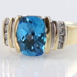 Rectangular Blue Topaz and Diamond 14KT Gold Ring
