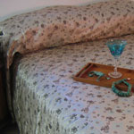 Taupe and brown Asian print silk duvet cover.