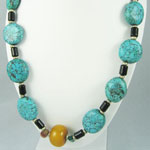 Large Ethnic, Tribal Turquoise and Amber Necklace