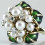 Estate Enamel Pearl Gold Ring