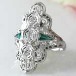Deco Emerald Filigree Ring