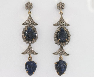 Deco Sapphire Cabochon Earrings