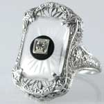 Antique Crystal Glass Filigree Ring