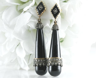 Art Déco Style Octogone Noir Spinelle & Marcassite Goutte Boucles en