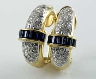 Blue Sapphire Diamond Pierced Earrings