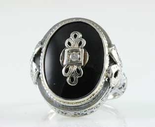 Estate Black Onyx Filigree Ring