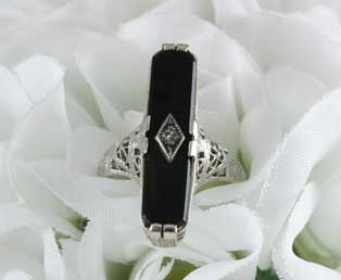 Estate Slim Onyx Filigree Ring