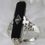 Estate Slim Onyx Filigree Ring