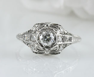 Antique Filigree Diamond Engagement Ring