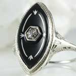 Black Onyx White Filigree Ring